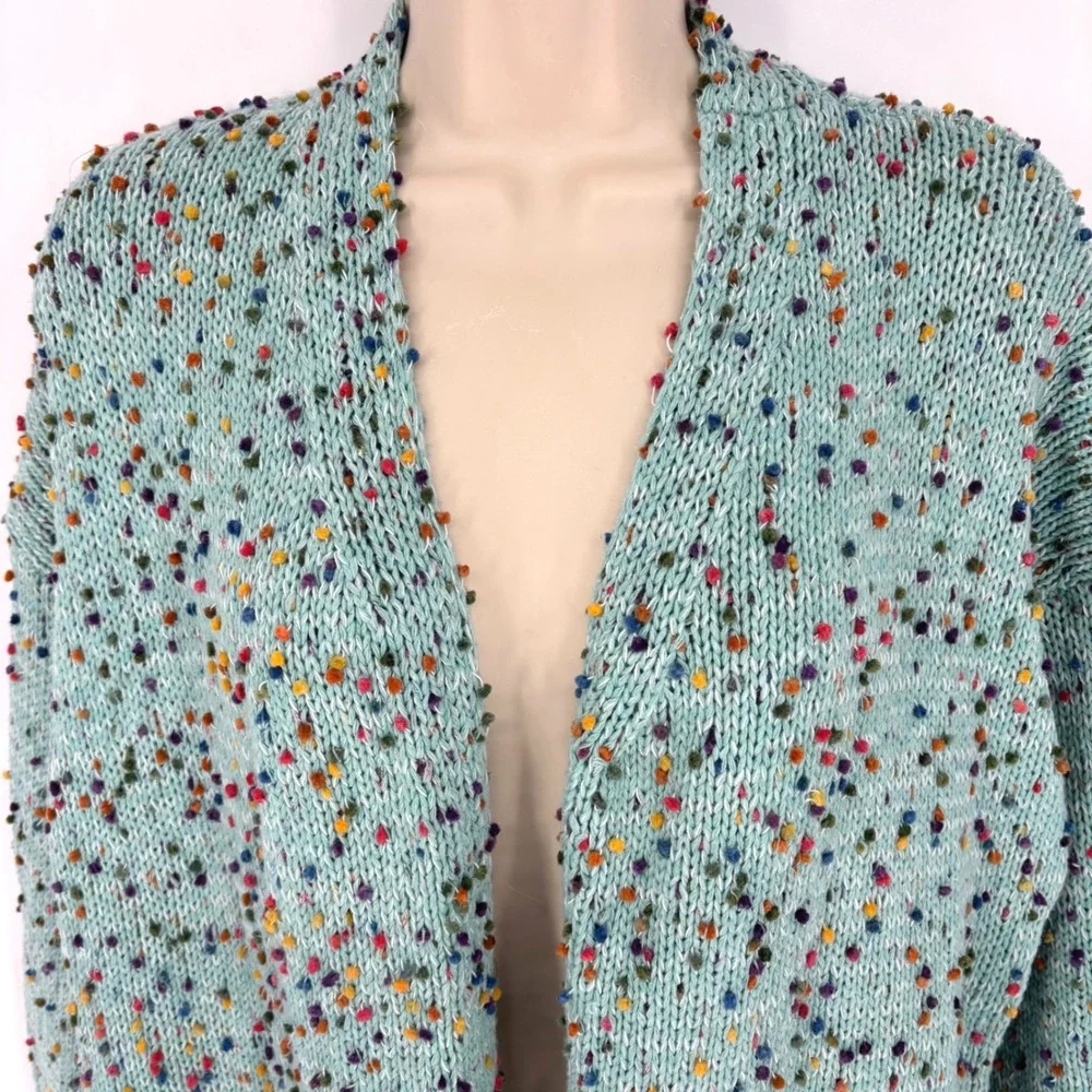 Blakely Over Sized Open Front Cardigan Pockets Polka Dot Multi Color Sz L